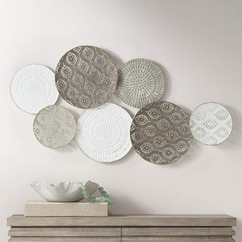 Image 1 Langley 43 1/4" Wide Gray White Mesh Disk Wall Art