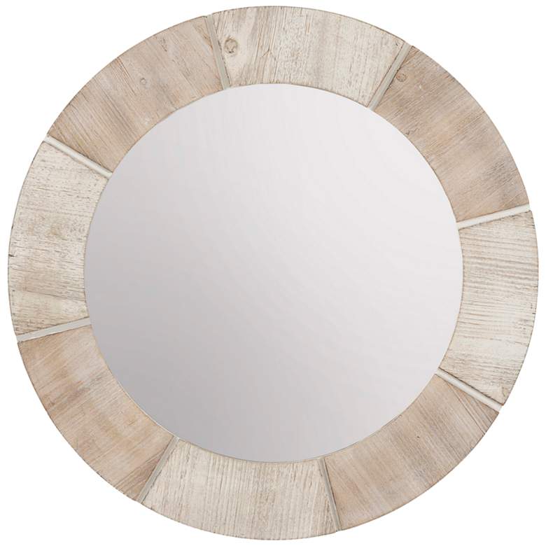 Langley White Washed and Light Brown 34&quot; Round Wall Mirror