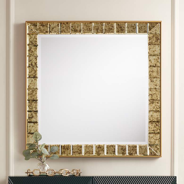 Image 1 Lanham 31 1/2" x 31 1/2" Square Antique Gold Wall Mirror