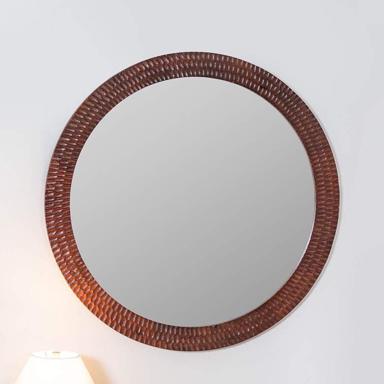 Image 1 Lanie Cherry 36" x 36" Mango Wood Round Wall Mirror