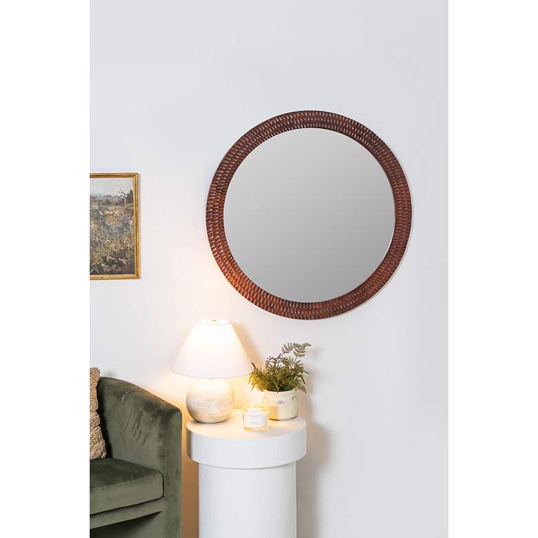 Image 5 Lanie Cherry 36" x 36" Mango Wood Round Wall Mirror more views