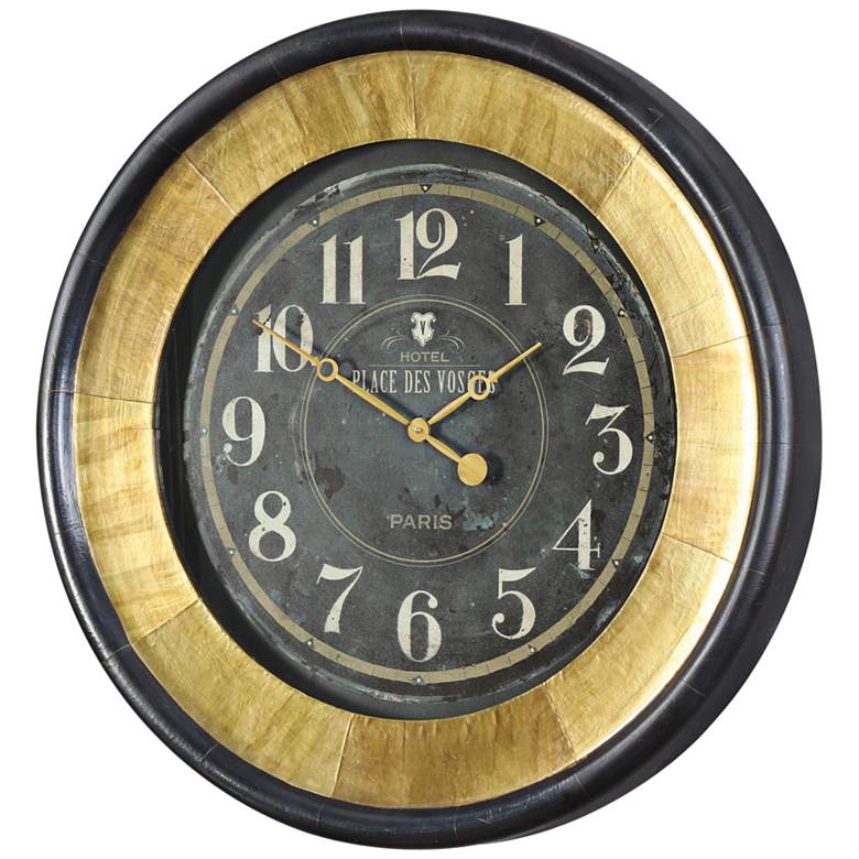 Image 1 Lannaster Antiqued Gold and Dark Bronze 33 inch Round Wall Clock