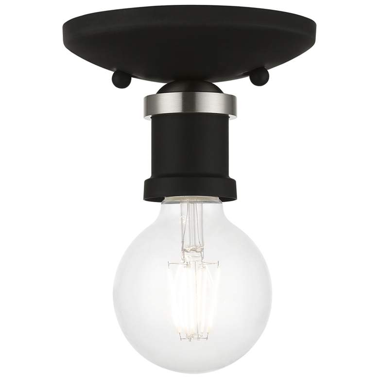 Image 1 Lansdale 1 Light Black Single Flush Mount with Brushed Nickel Accents