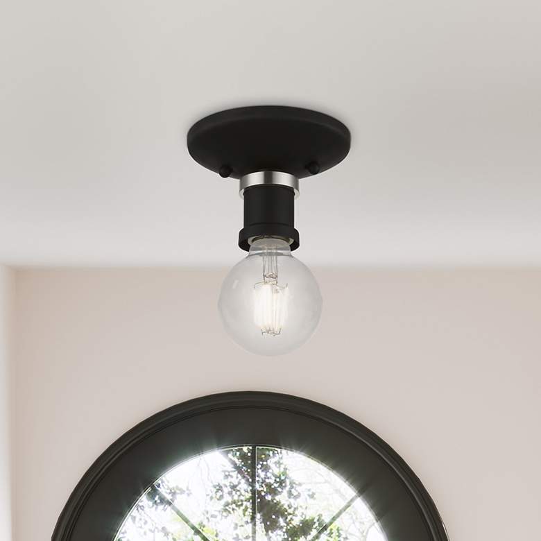 Image 1 Lansdale 1 Light Black Single Flush Mount with Brushed Nickel Accents