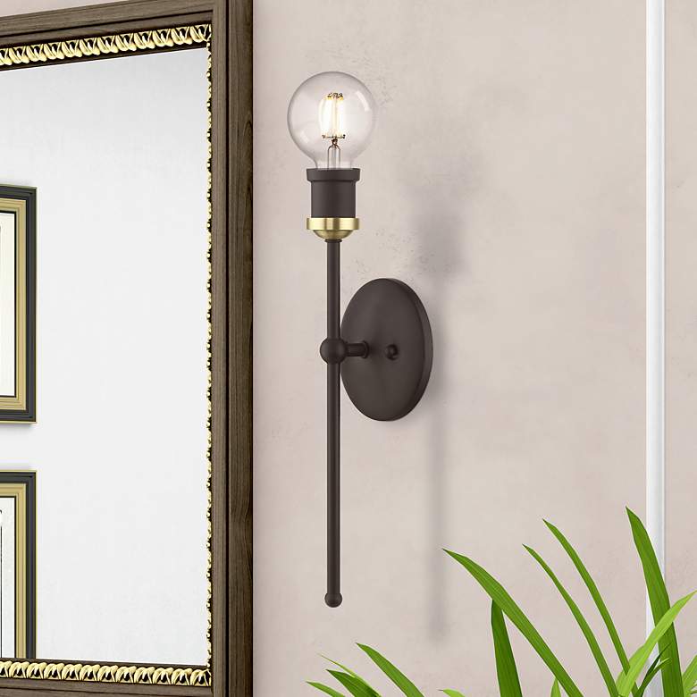 Image 1 Lansdale 1 Light Bronze ADA Single Sconce with Antique Brass Accent