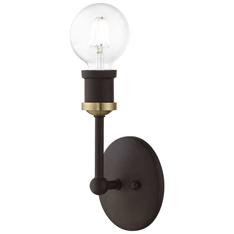 Image 1 Lansdale 1 Light Bronze ADA Vanity Sconce with Antique Brass Accents