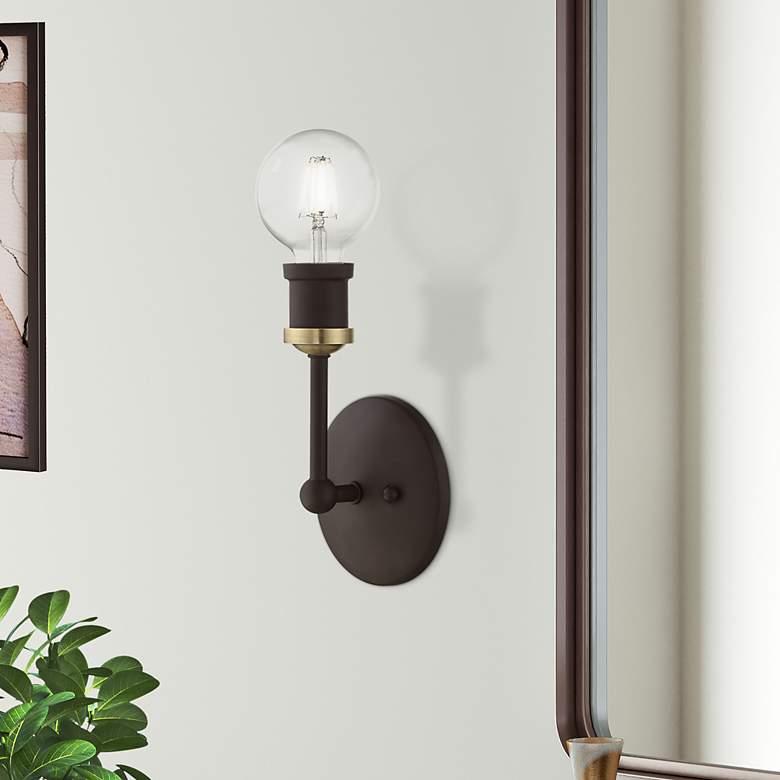 Image 1 Lansdale 1 Light Bronze ADA Vanity Sconce with Antique Brass Accents