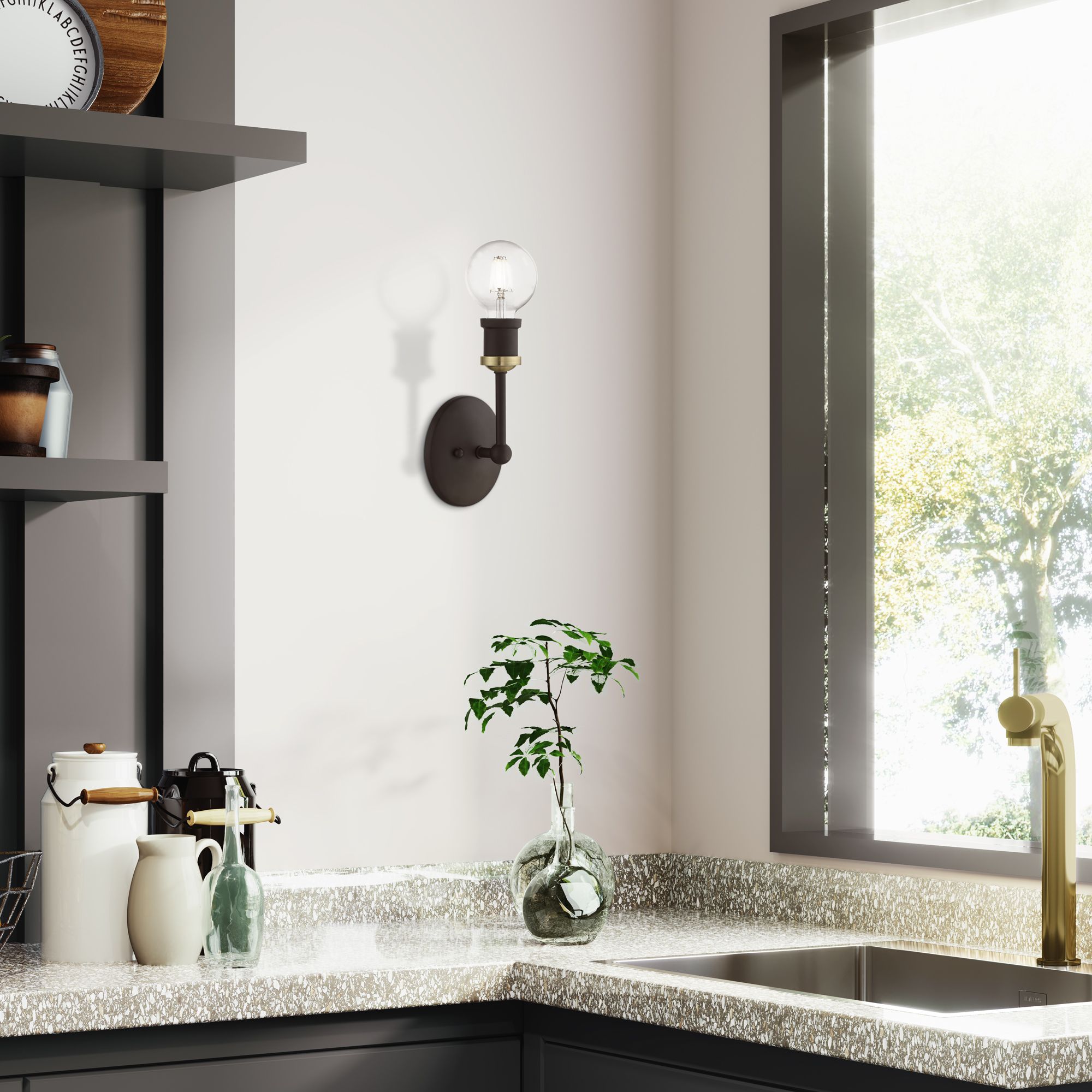 Lansdale 1 Light Bronze ADA Vanity Sconce with Antique Brass Accents