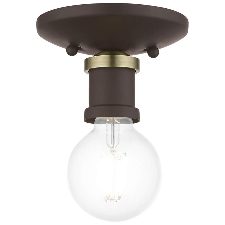 Image 1 Lansdale 1 Light Bronze Single Flush Mount with Antique Brass Accents