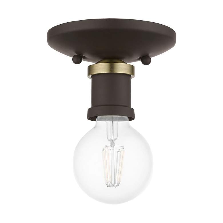 Image 3 Lansdale 1 Light Bronze Single Flush Mount with Antique Brass Accents more views