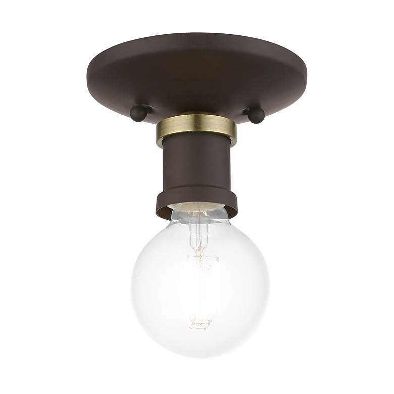 Image 4 Lansdale 1 Light Bronze Single Flush Mount with Antique Brass Accents more views