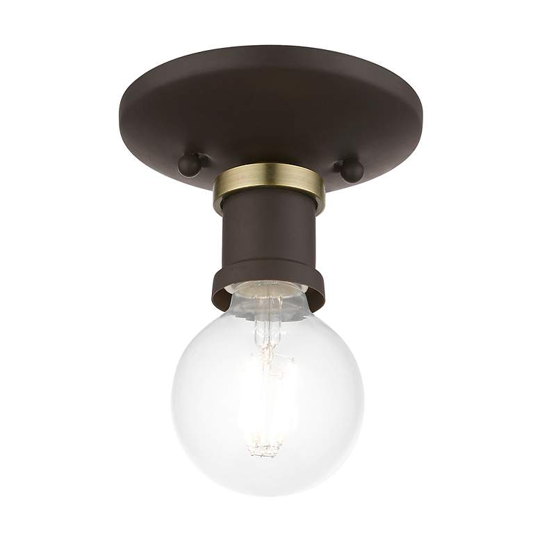 Image 5 Lansdale 1 Light Bronze Single Flush Mount with Antique Brass Accents more views