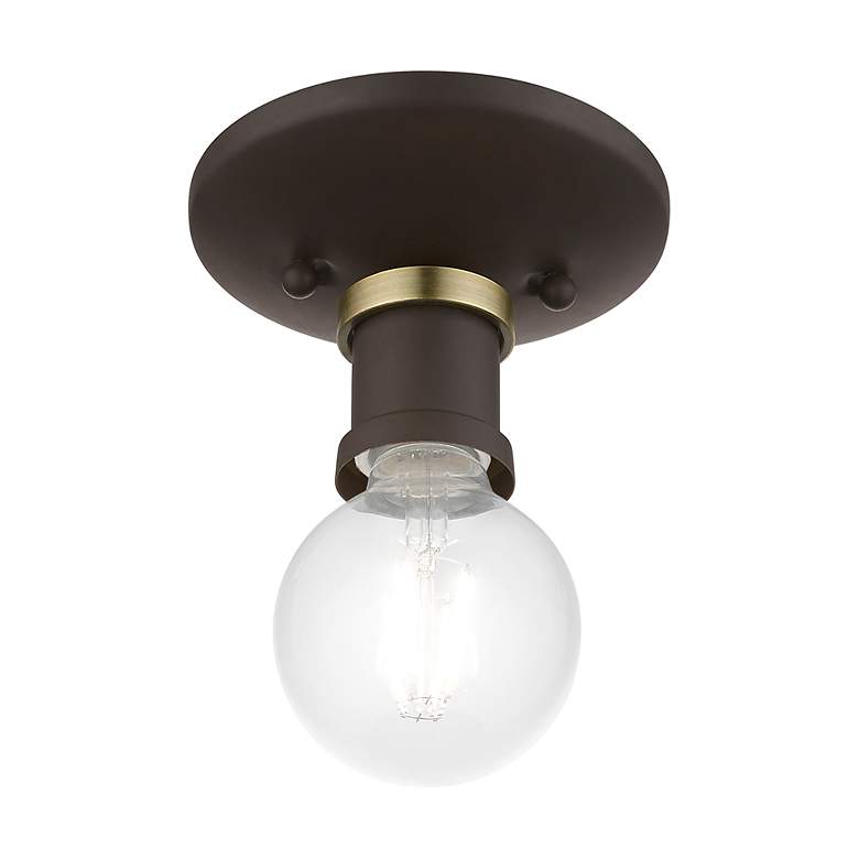 Image 6 Lansdale 1 Light Bronze Single Flush Mount with Antique Brass Accents more views