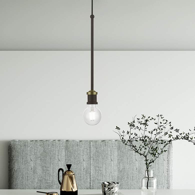 Image 1 Lansdale 1 Light Bronze Single Pendant with Antique Brass Accents