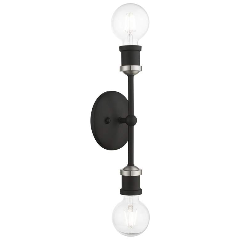 Image 1 Lansdale 2 Light Black ADA Vanity Sconce with Brushed Nickel Accent