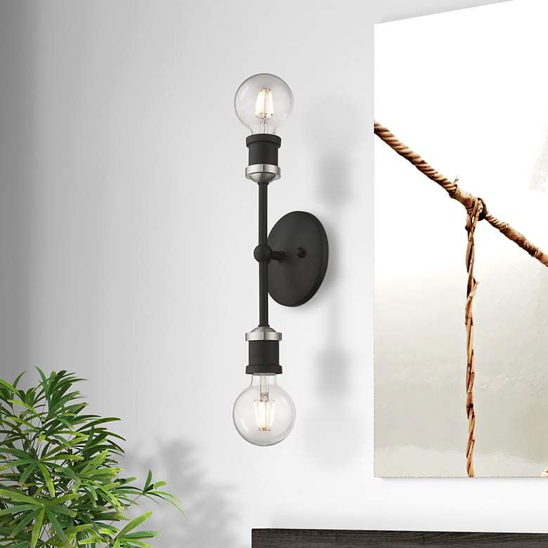Image 1 Lansdale 2 Light Black ADA Vanity Sconce with Brushed Nickel Accent