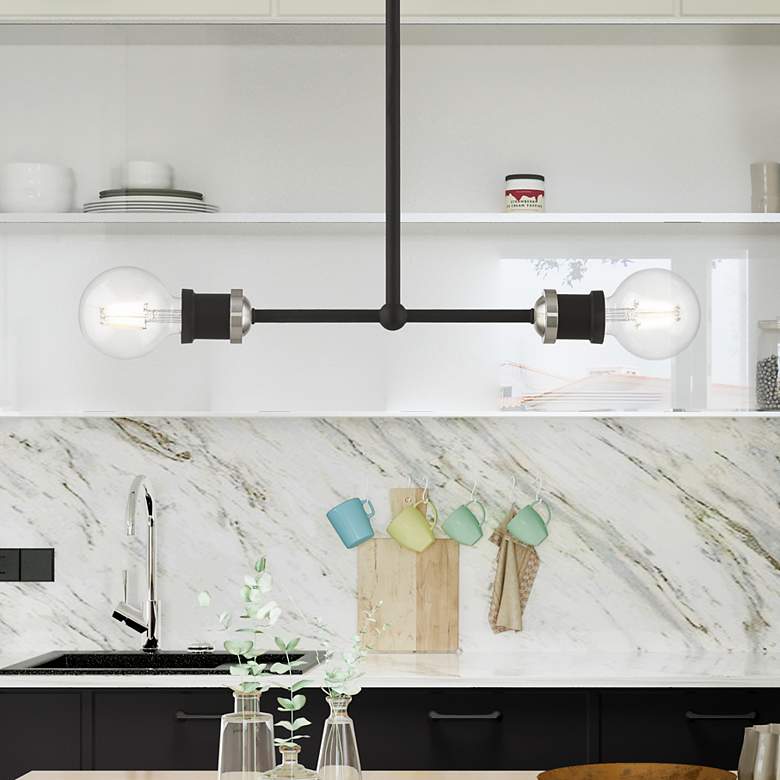 Image 1 Lansdale 2 Light Black Linear Chandelier with Brushed Nickel Accents
