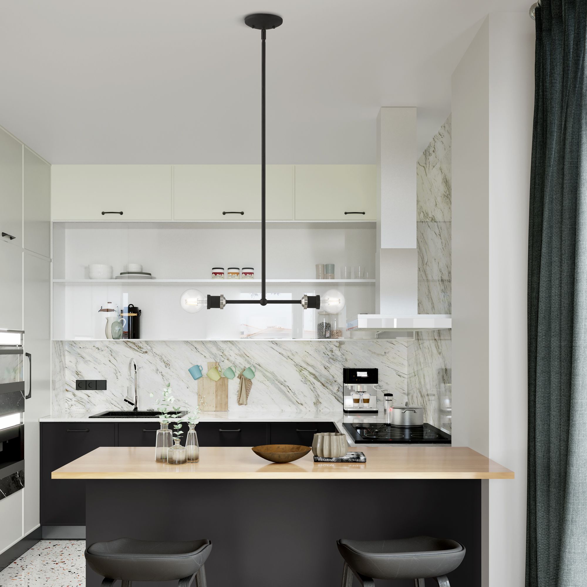 Lansdale 2 Light Black Linear Chandelier with Brushed Nickel Accents