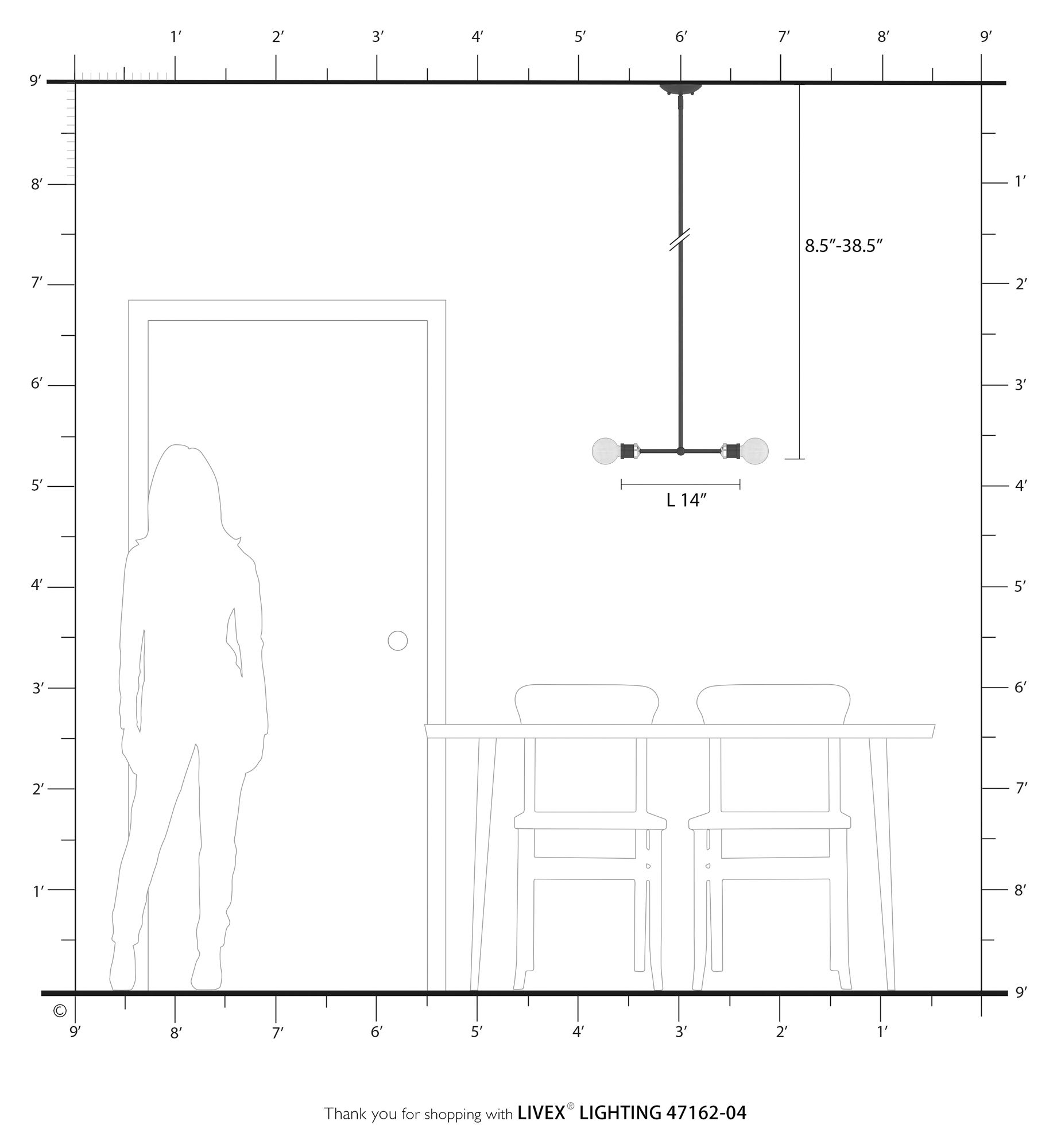 Lansdale 2 Light Black Linear Chandelier with Brushed Nickel Accents