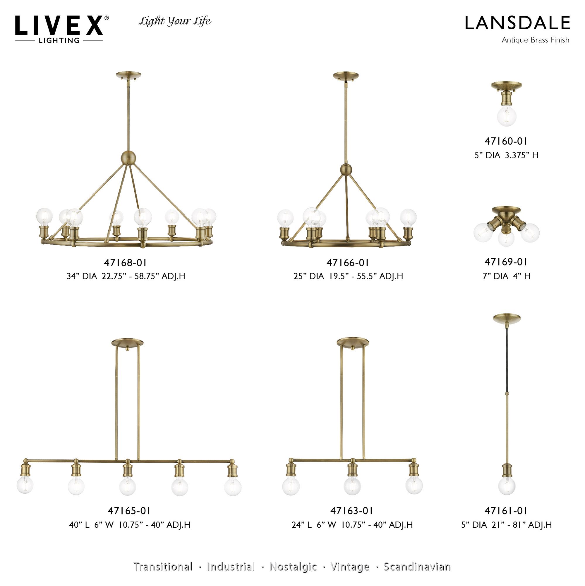 Lansdale 3 Light Antique Brass Linear Chandelier