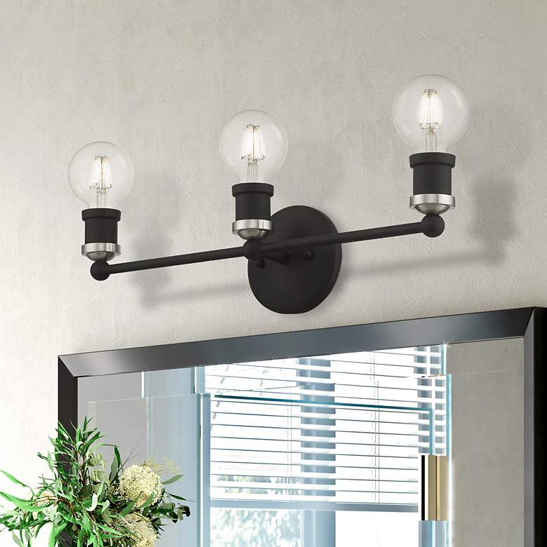 Image 1 Lansdale 3 Light Black ADA Vanity Sconce with Brushed Nickel Accents