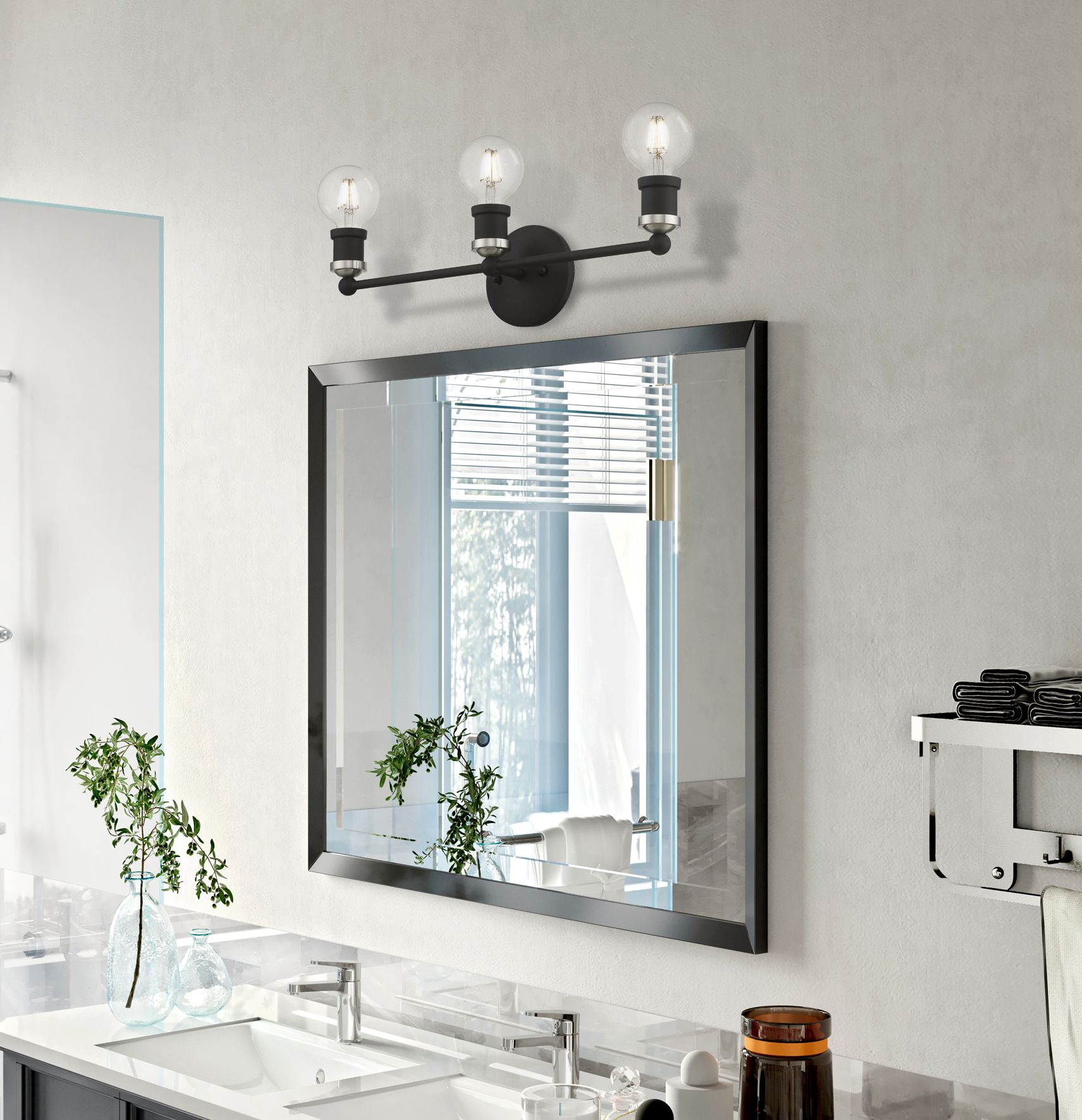 Lansdale 3 Light Black ADA Vanity Sconce with Brushed Nickel Accents