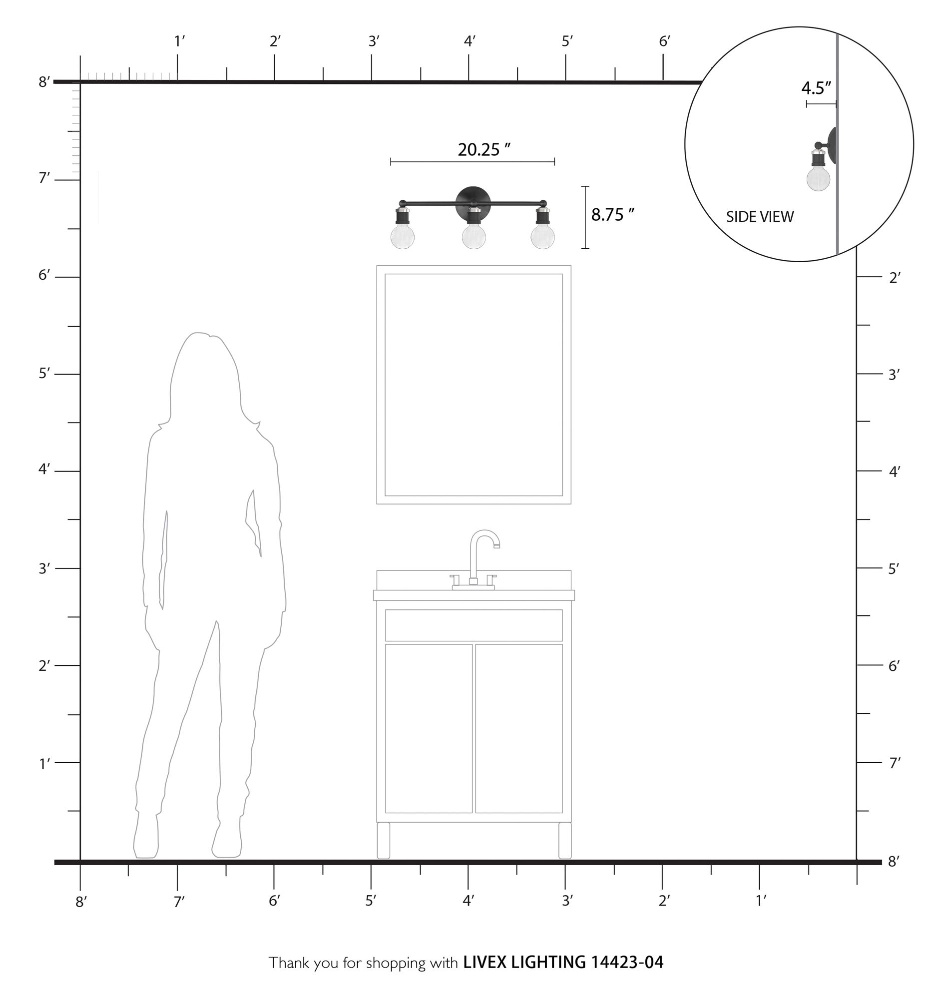 Lansdale 3 Light Black ADA Vanity Sconce with Brushed Nickel Accents