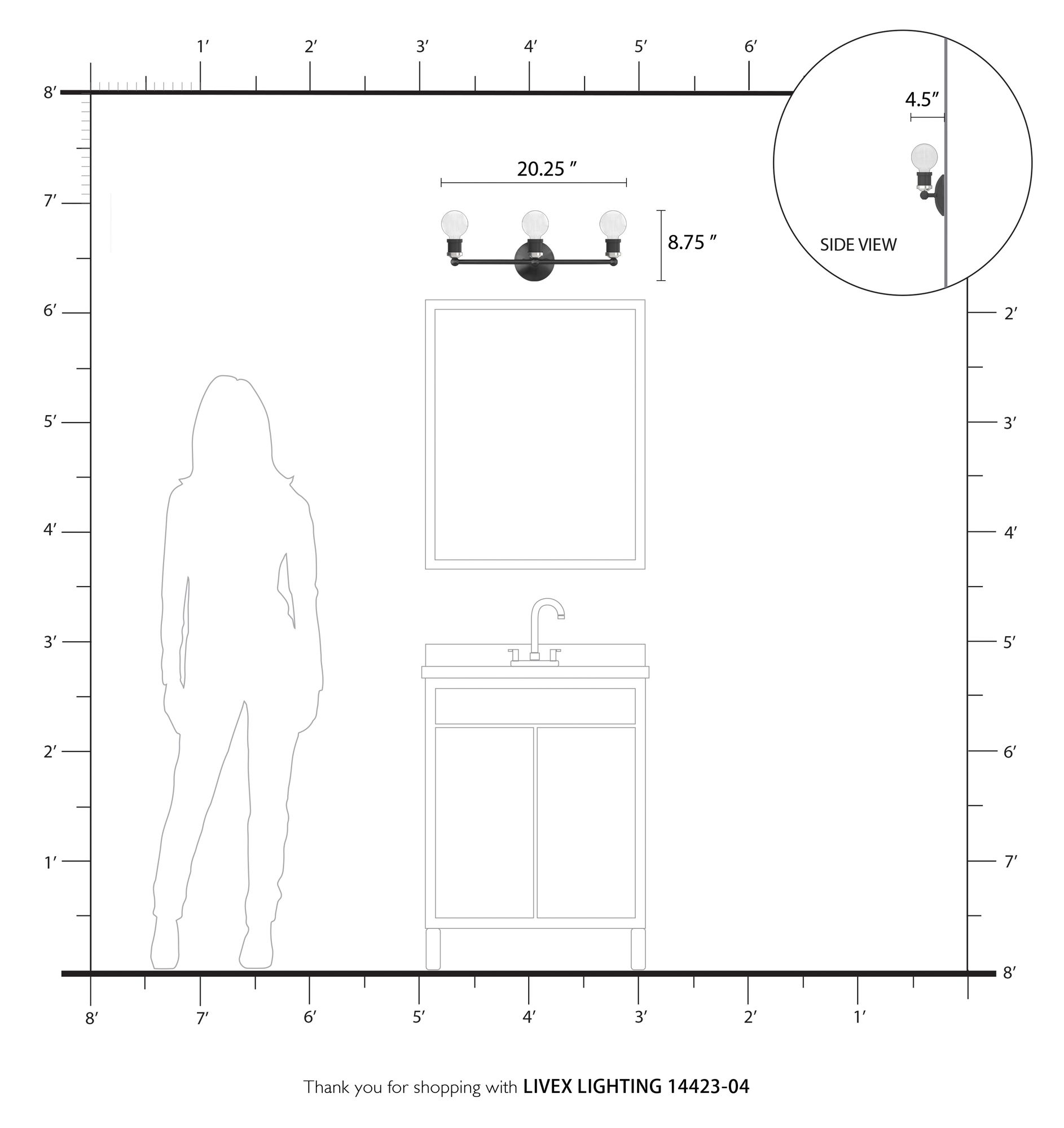 Lansdale 3 Light Black ADA Vanity Sconce with Brushed Nickel Accents