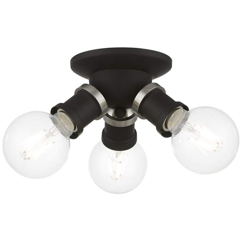 Image 1 Lansdale 3 Light Black Flush Mount with Brushed Nickel Accents