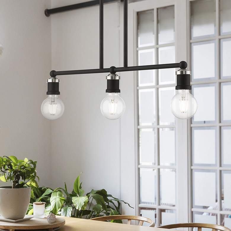 Image 1 Lansdale 3 Light Black Linear Chandelier with Brushed Nickel Accents