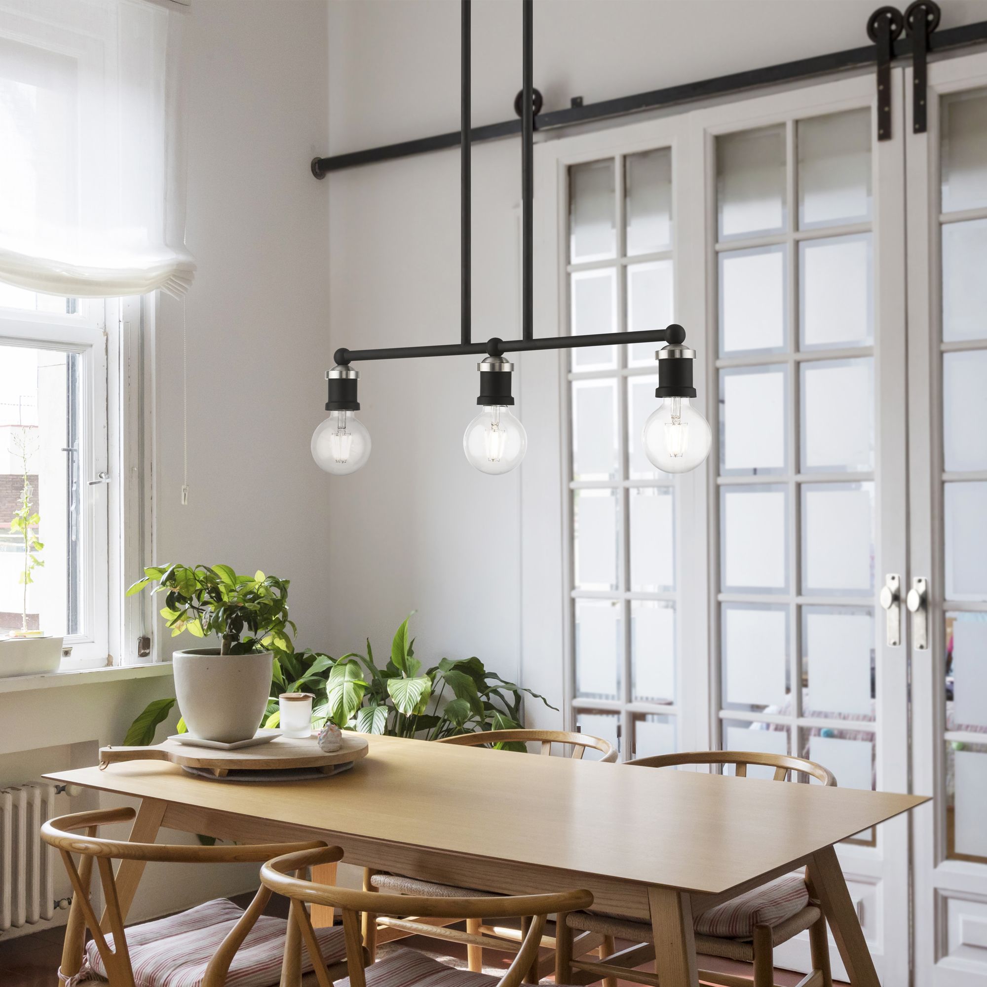 Lansdale 3 Light Black Linear Chandelier with Brushed Nickel Accents