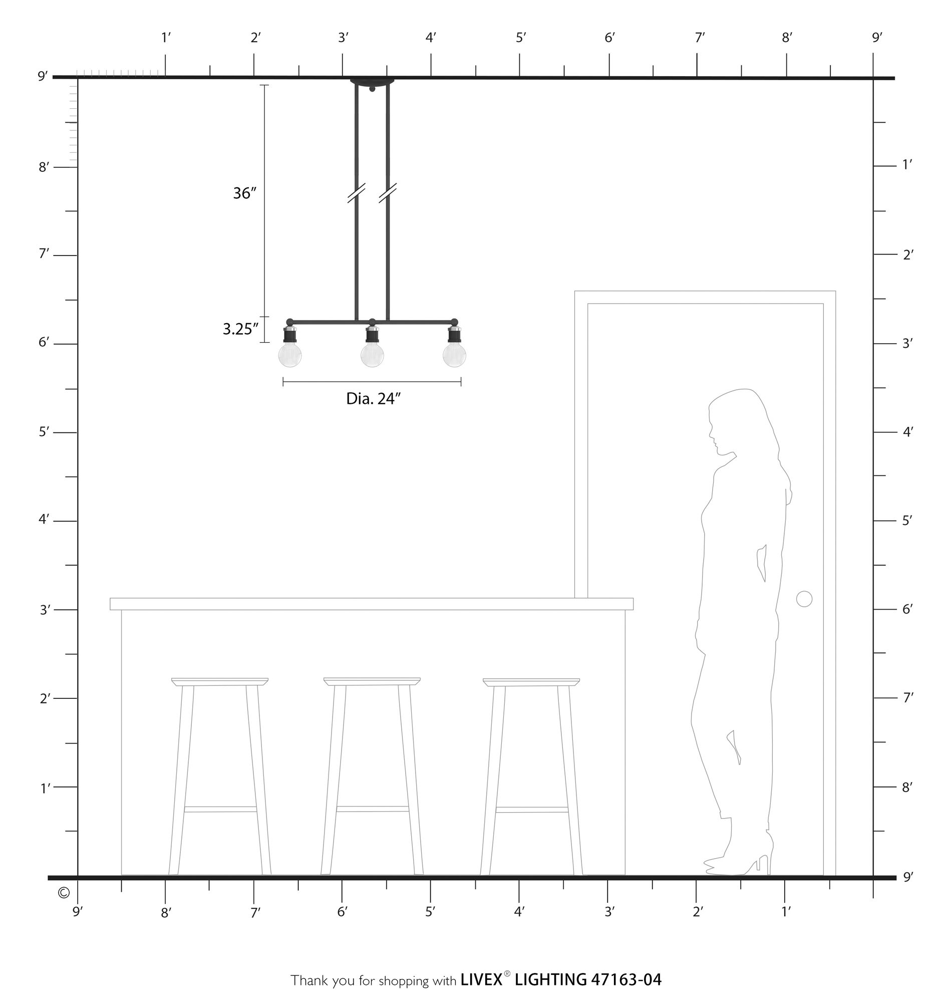 Lansdale 3 Light Black Linear Chandelier with Brushed Nickel Accents