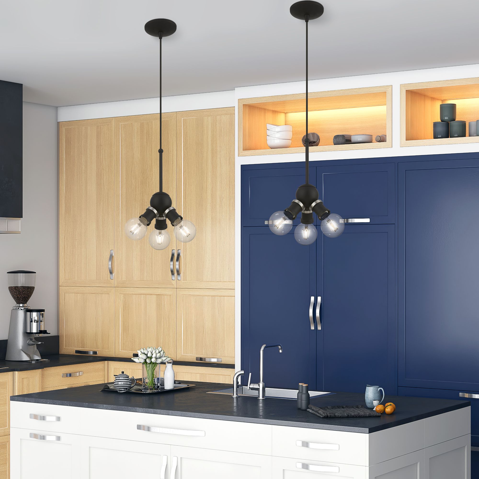 Lansdale 3 Light Black Pendant with Brushed Nickel Accents