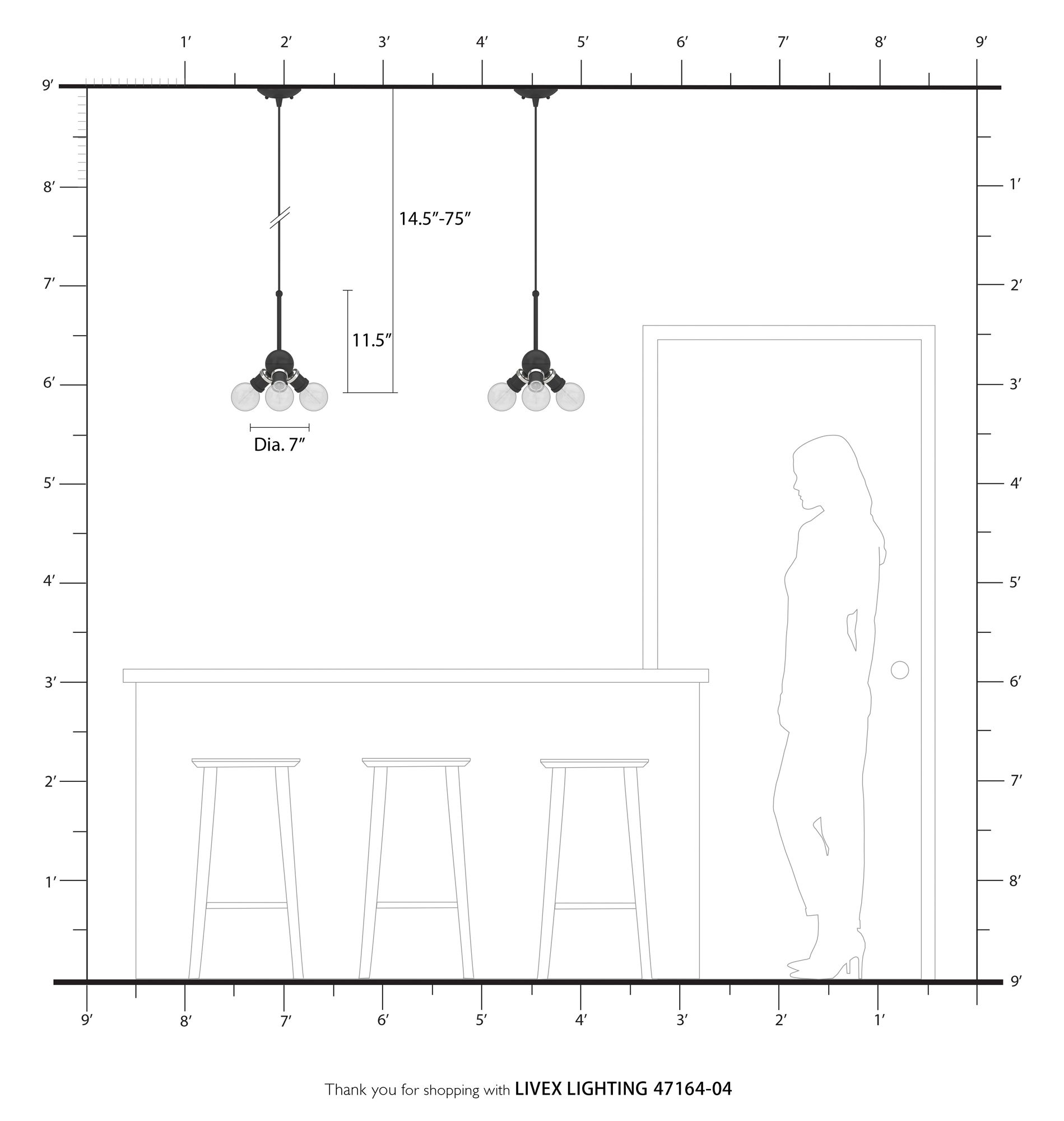 Lansdale 3 Light Black Pendant with Brushed Nickel Accents