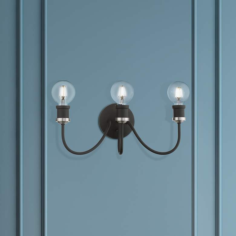 Image 1 Lansdale 3 Light Black with Brushed Nickel Accent Vanity Sconce