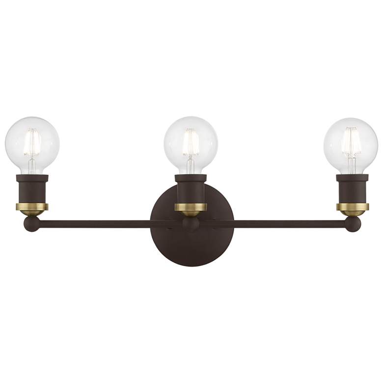 Image 2 Lansdale 3 Light Bronze ADA Vanity Sconce with Antique Brass Accents