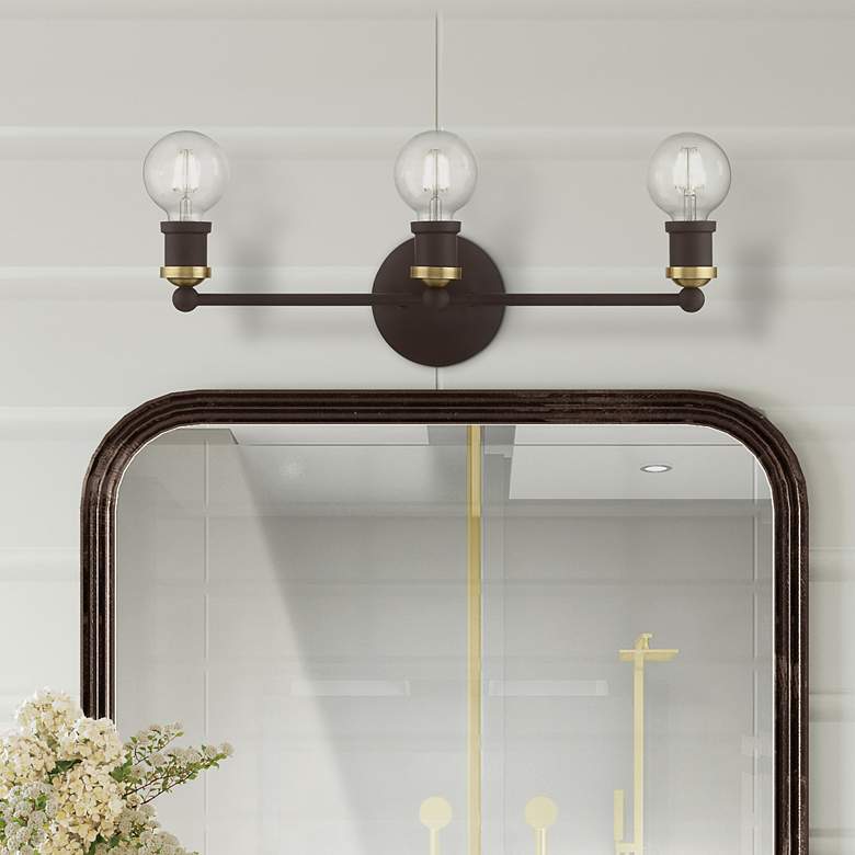 Image 1 Lansdale 3 Light Bronze ADA Vanity Sconce with Antique Brass Accents