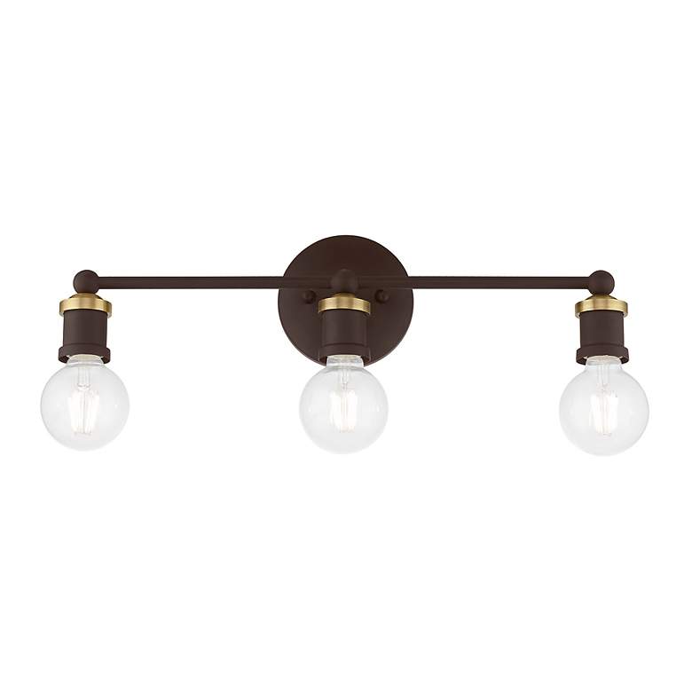 Image 4 Lansdale 3 Light Bronze ADA Vanity Sconce with Antique Brass Accents more views