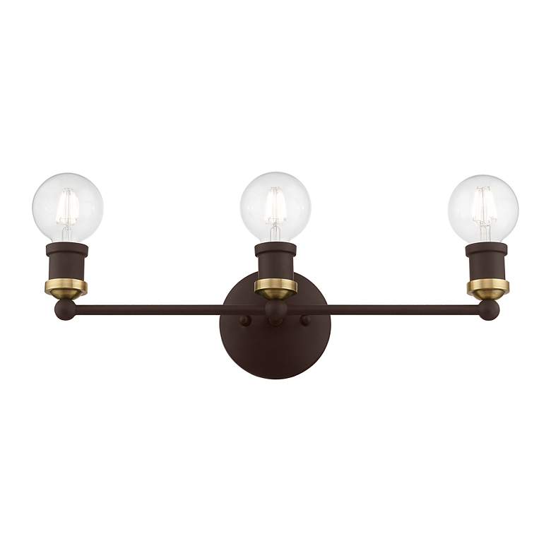 Image 5 Lansdale 3 Light Bronze ADA Vanity Sconce with Antique Brass Accents more views
