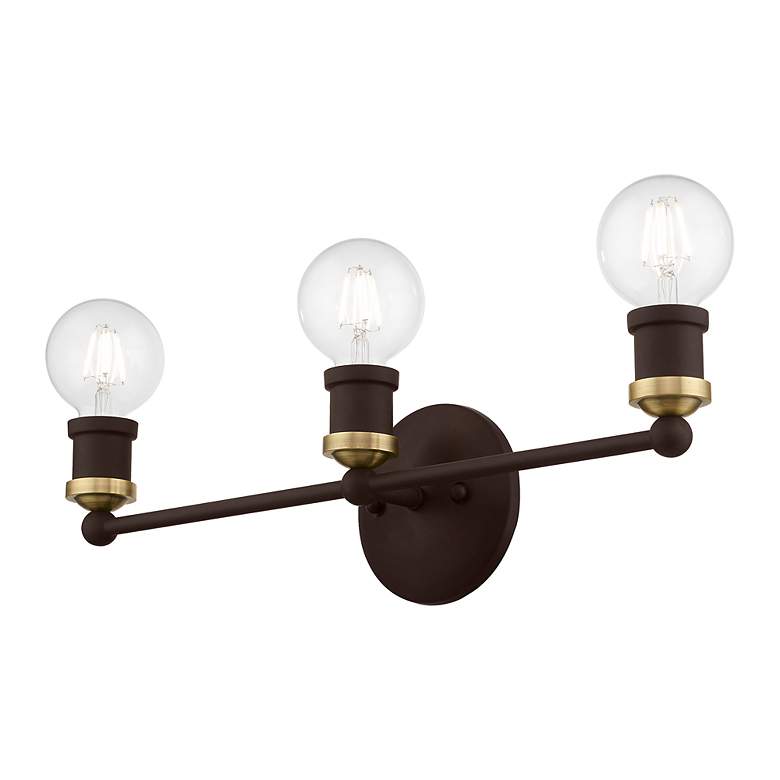 Image 7 Lansdale 3 Light Bronze ADA Vanity Sconce with Antique Brass Accents more views