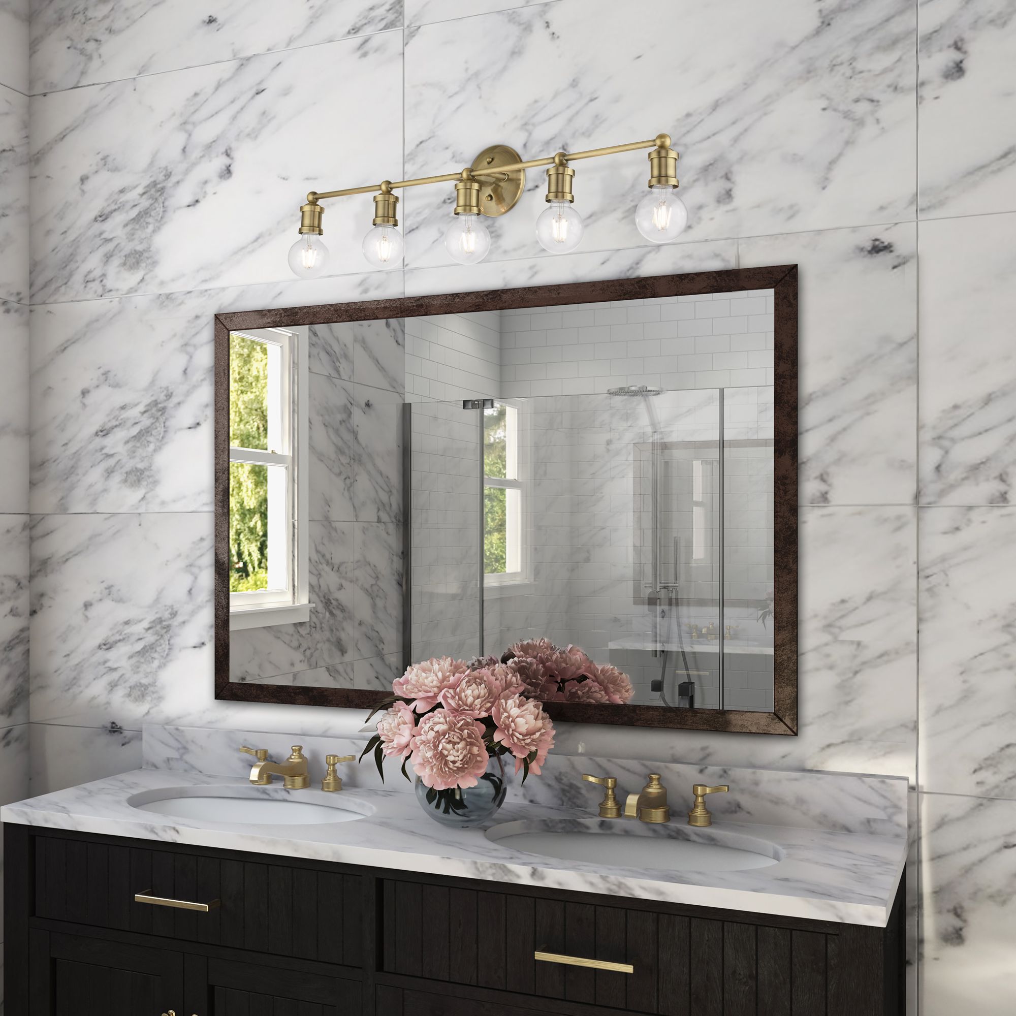 Lansdale 5 Light Antique Brass ADA Large Vanity Sconce