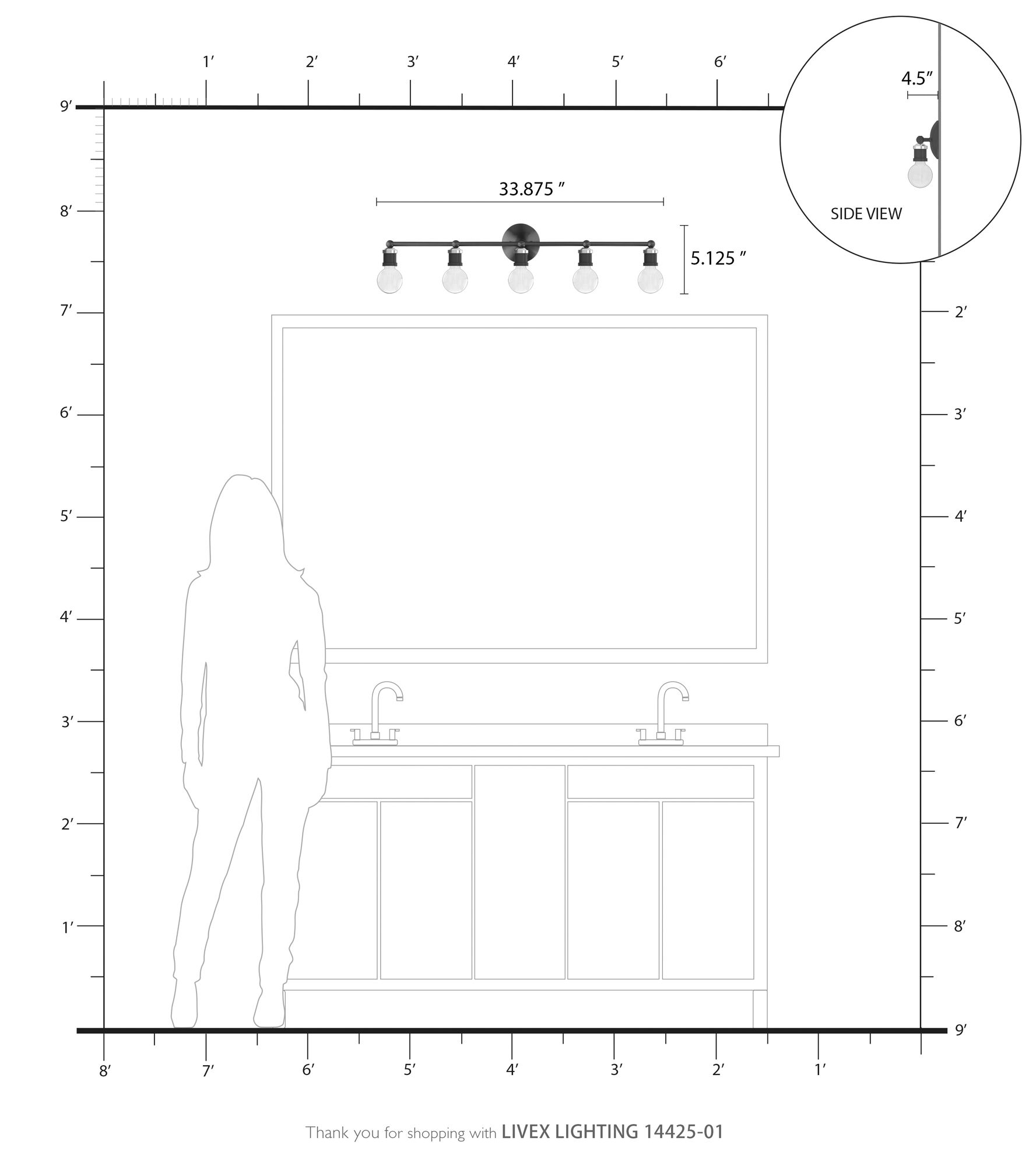 Lansdale 5 Light Antique Brass ADA Large Vanity Sconce