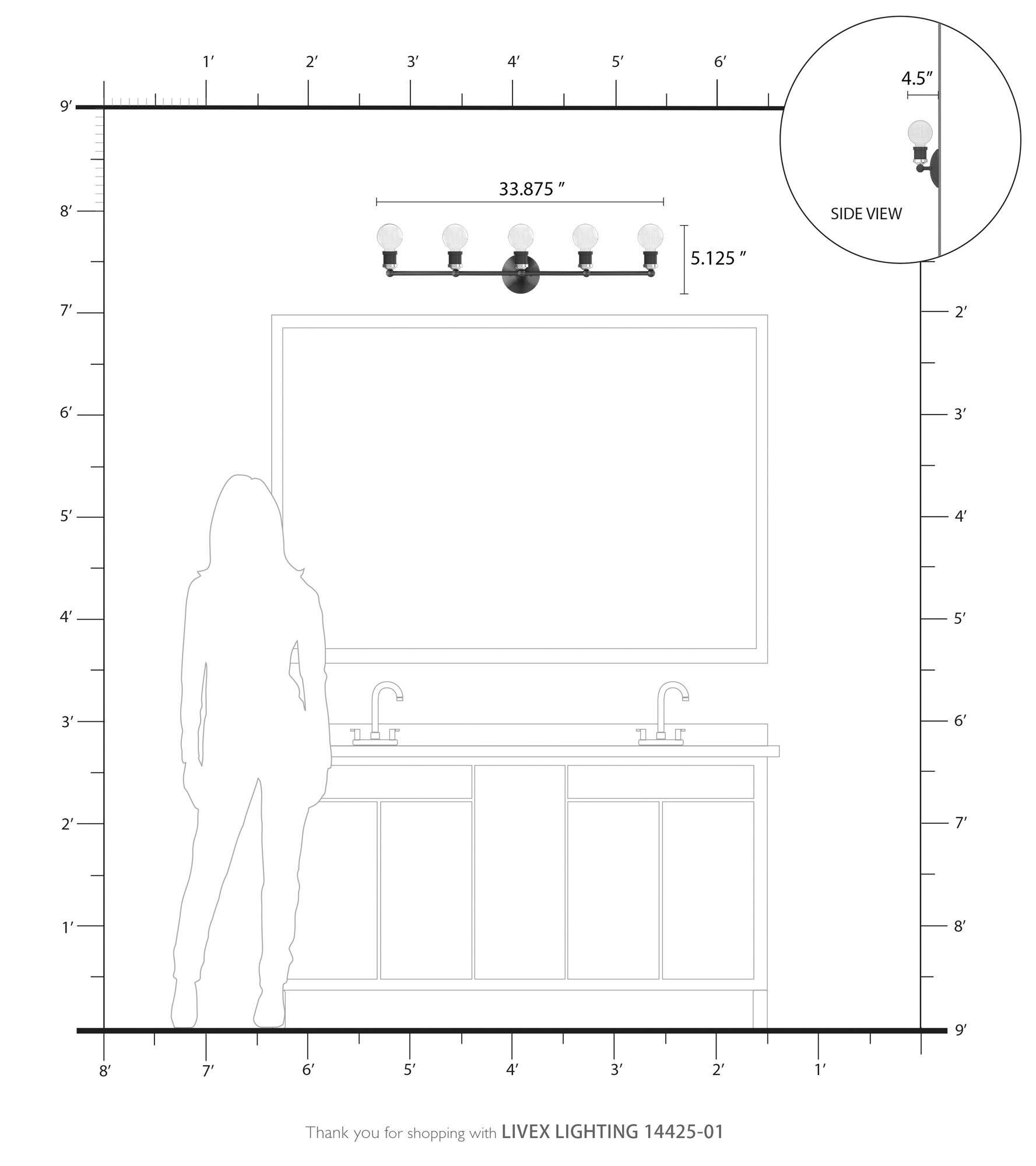 Lansdale 5 Light Antique Brass ADA Large Vanity Sconce