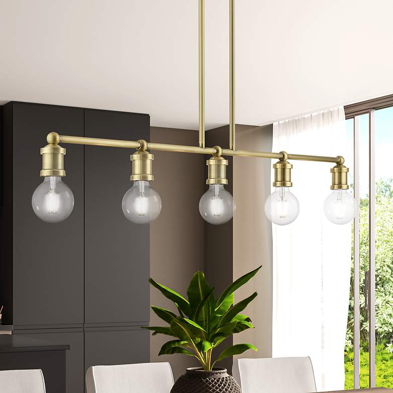 Image 1 Lansdale 5 Light Antique Brass Large Linear Chandelier