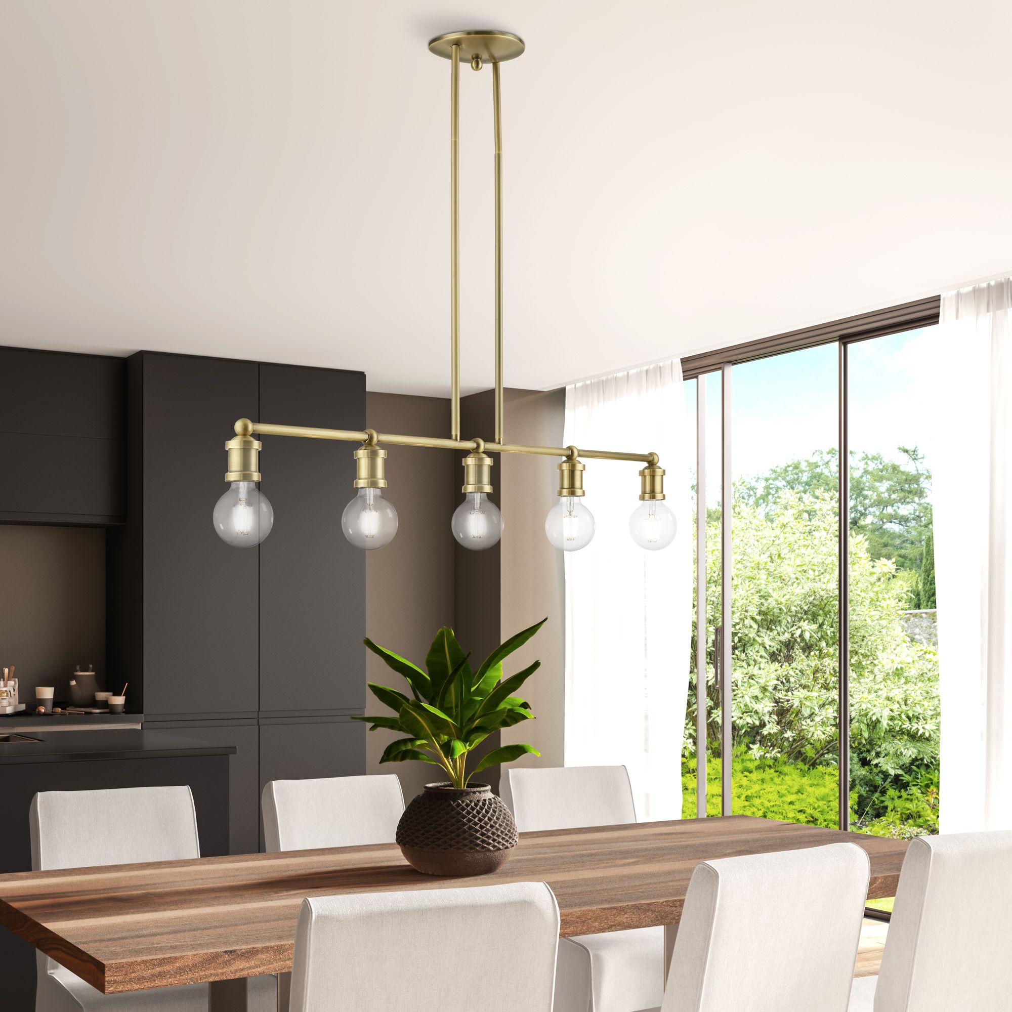 Lansdale 5 Light Antique Brass Large Linear Chandelier