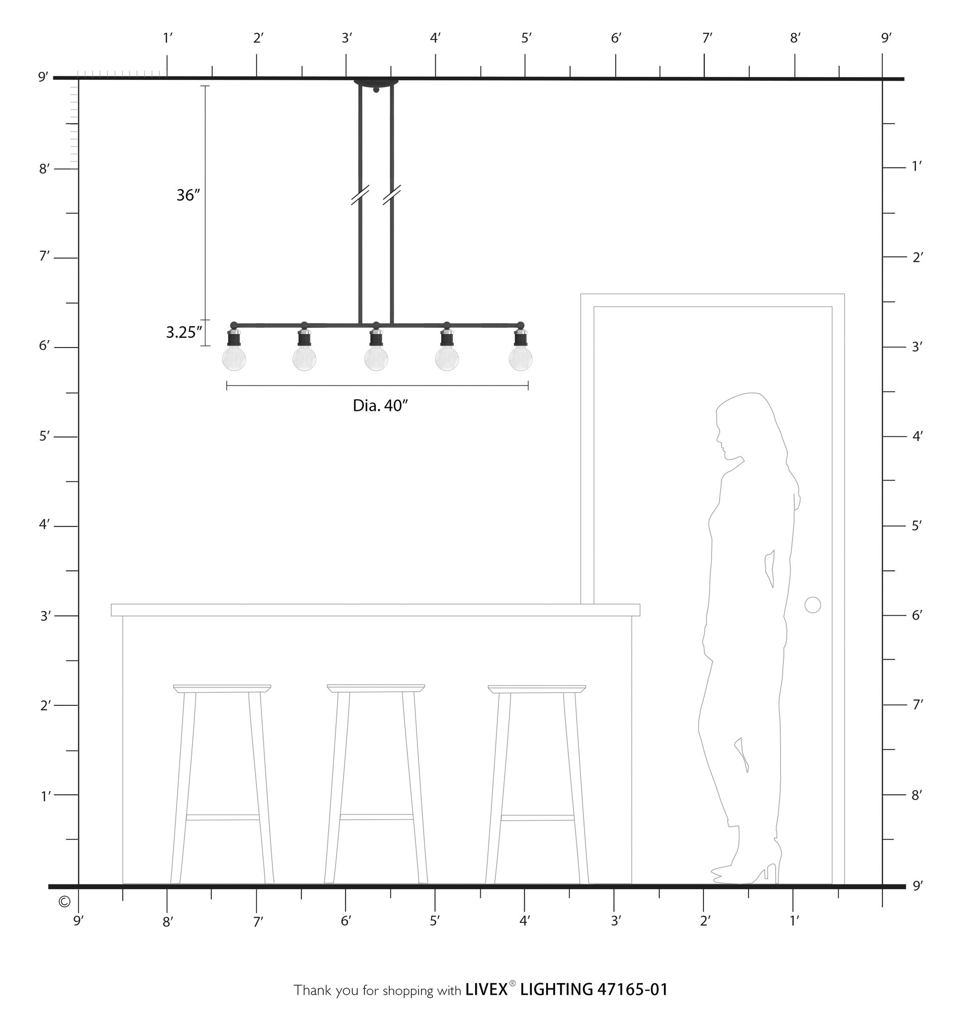 Lansdale 5 Light Antique Brass Large Linear Chandelier