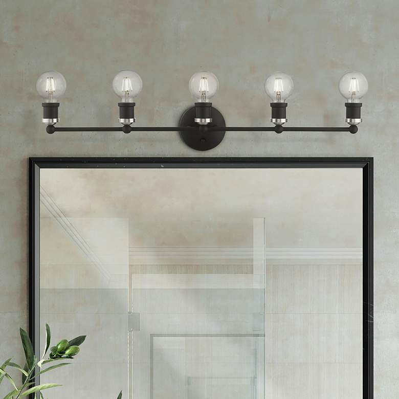 Image 1 Lansdale 5 Light Black Large ADA Vanity Sconce with Brushed Nickel Accents