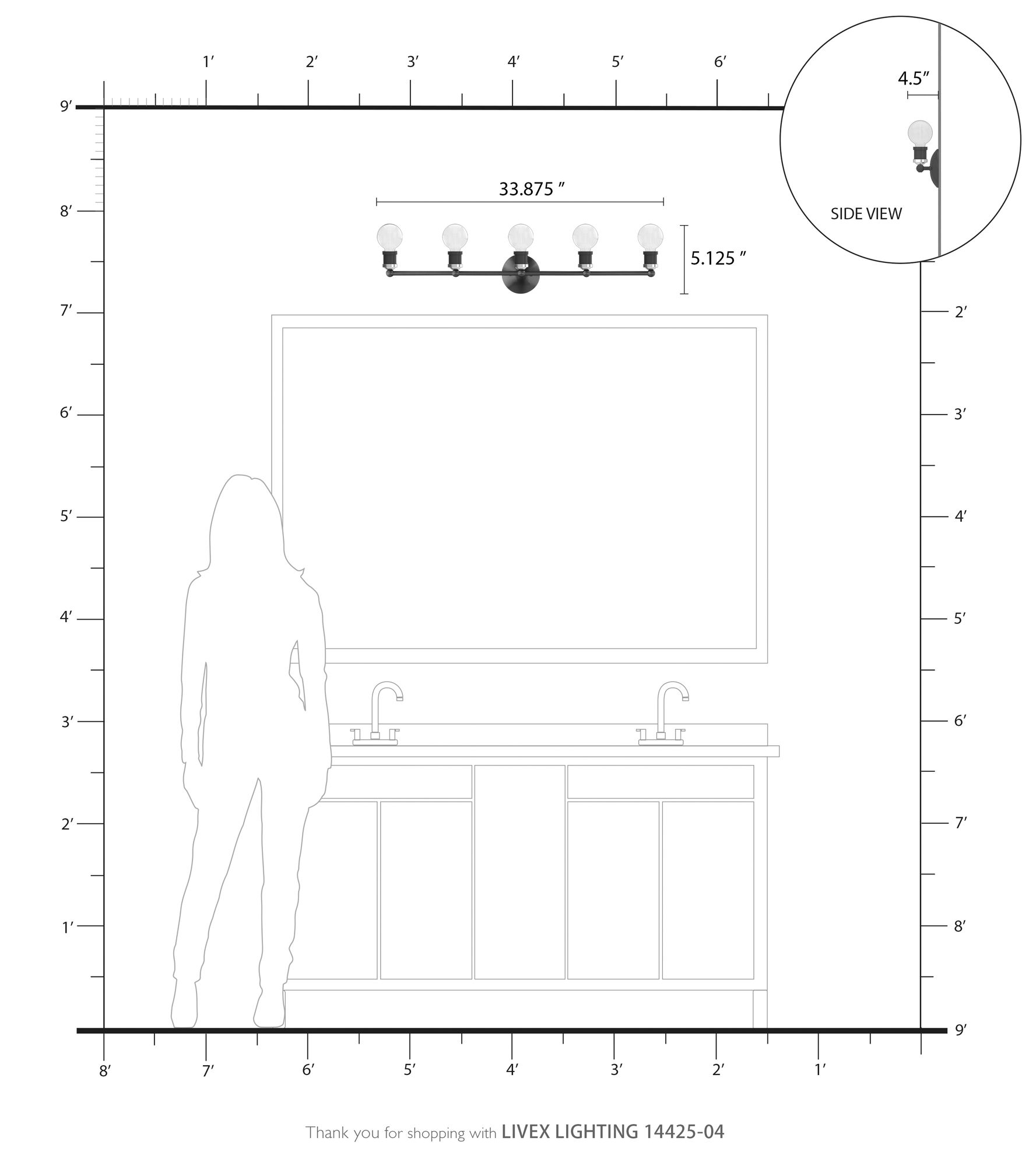 Lansdale 5 Light Black Large ADA Vanity Sconce with Brushed Nickel Accents