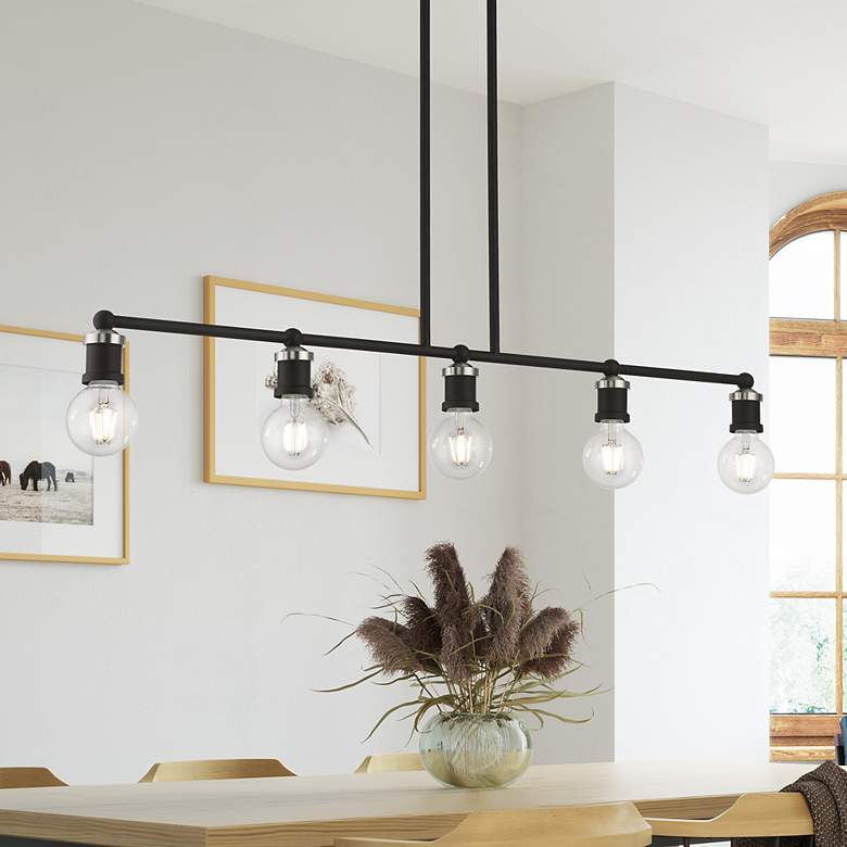 Image 1 Lansdale 5 Light Black Large Linear Chandelier with Brushed Nickel Accents