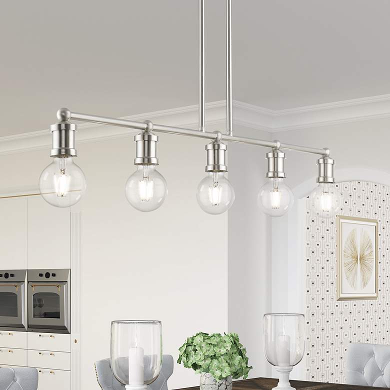 Image 1 Lansdale 5 Light Brushed Nickel Large Linear Chandelier